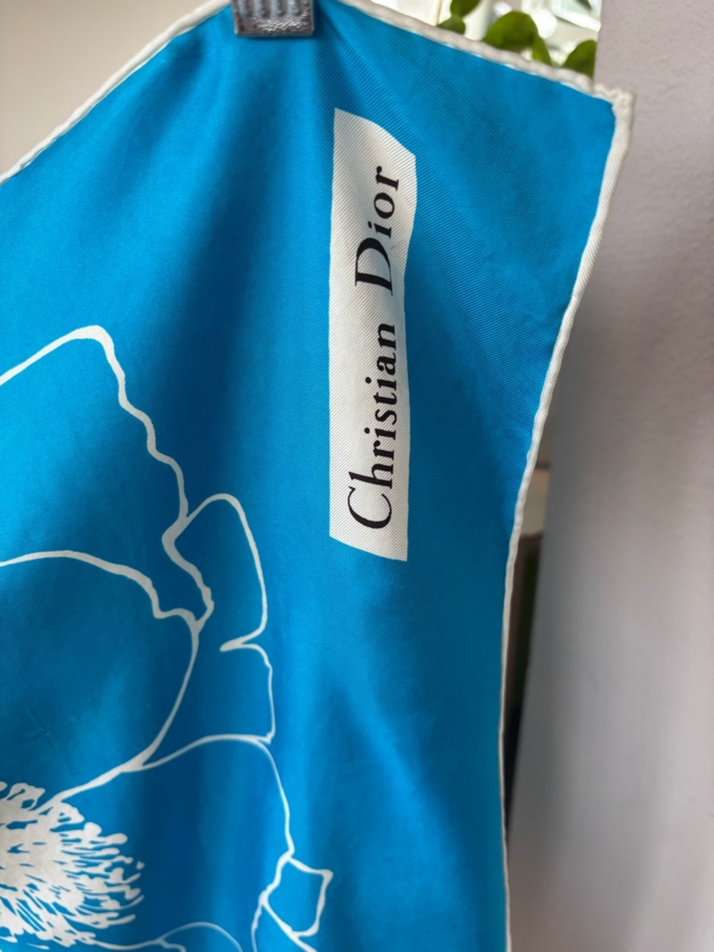 Dior vintage Blue & White Floral Silk Scarf 30” - Picture 3 of 7